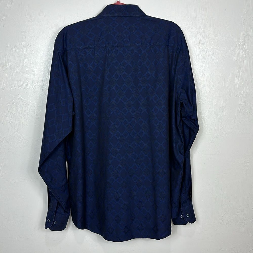 Bugatchi Blue Diamond Pattern Cotton Classic Fit … - image 4